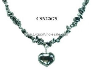 Hematite Stone Heart Pendant Beads Chain Choker Fashion Women Necklace